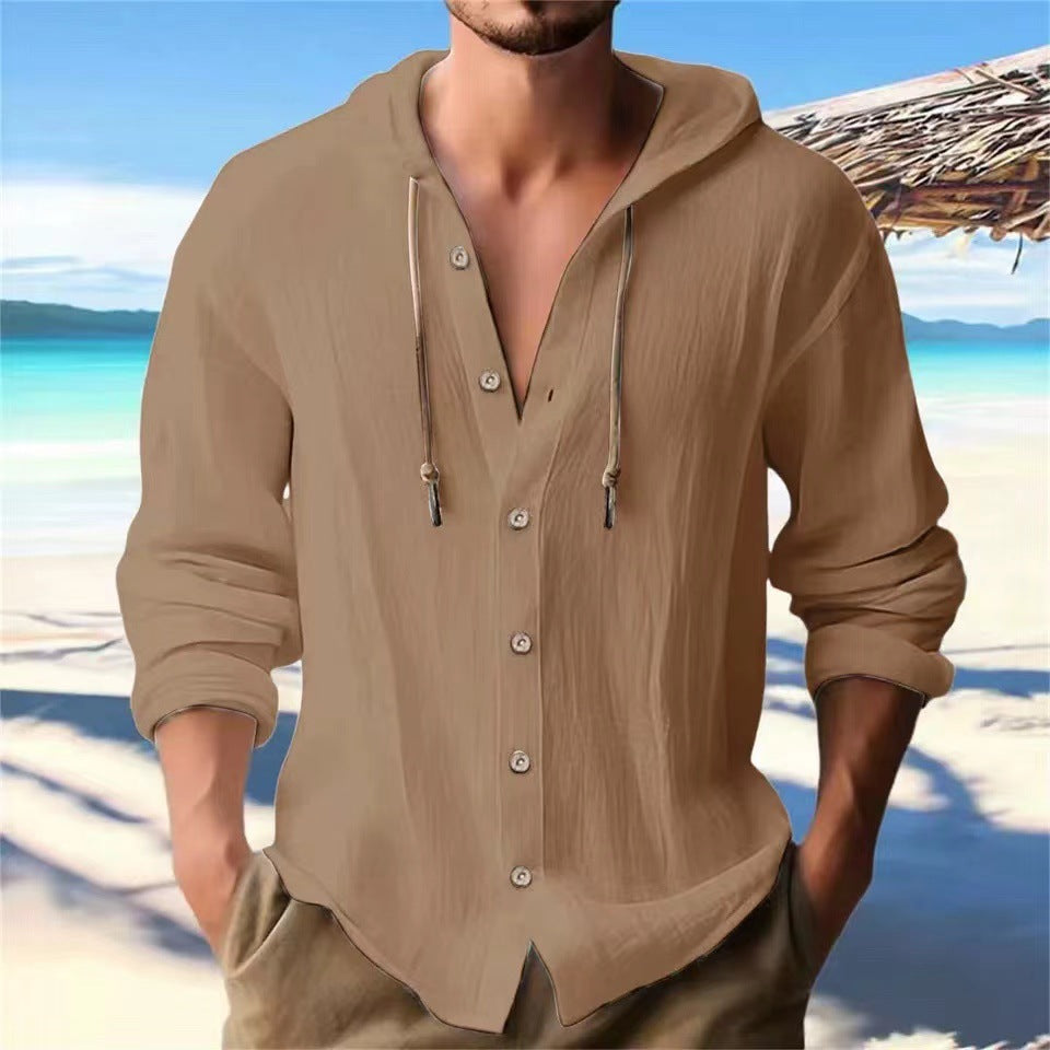 Herren Hoodie Hemd Lässig Mit Kordelzug und Knöpfen