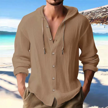 Herren Hoodie Hemd Lässig Mit Kordelzug und Knöpfen