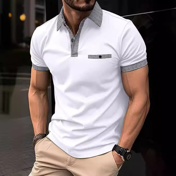 Herren Polohemd Kurzarm Karo Kragen Modern