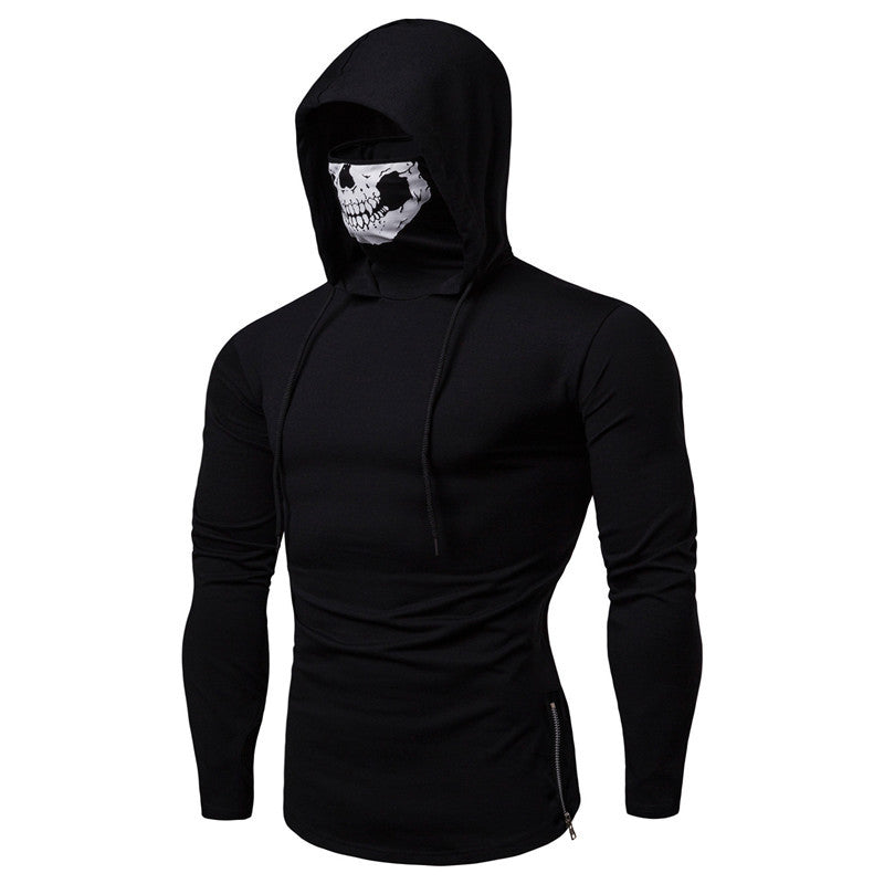 Herren Hoodie mit Totenkopf Design Langarm Schwarz