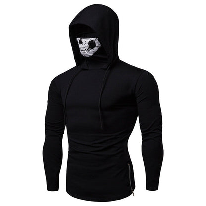 Herren Hoodie mit Totenkopf Design Langarm Schwarz