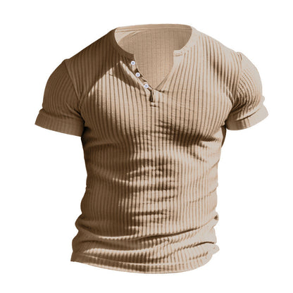 Herren Kurzarmshirt Elegantes Rippdesign Knopfleiste Modern