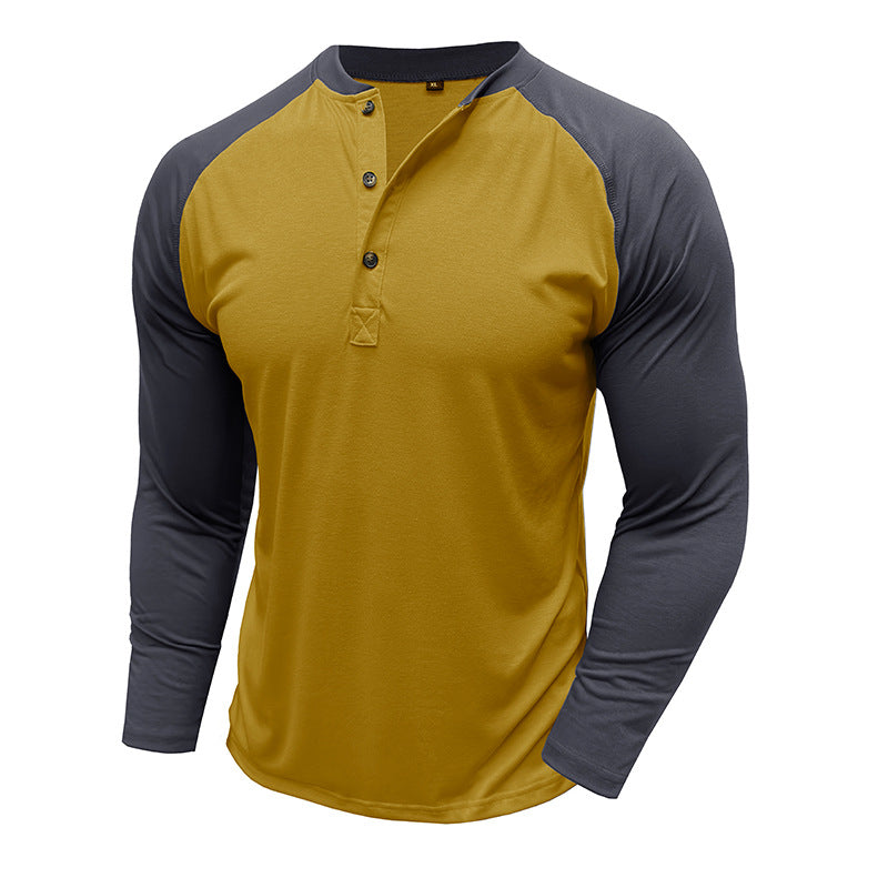Herren Langarm-Shirt Modern mit Kontrastärmeln und Knöpfen