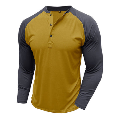 Herren Langarm-Shirt Modern mit Kontrastärmeln und Knöpfen