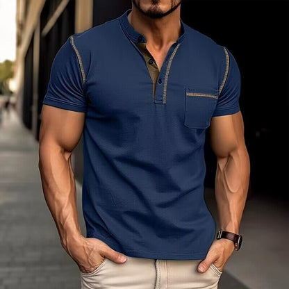 Herren Polohemd Modern mit Brusttasche und Henley Kragen - BerlinGlamour