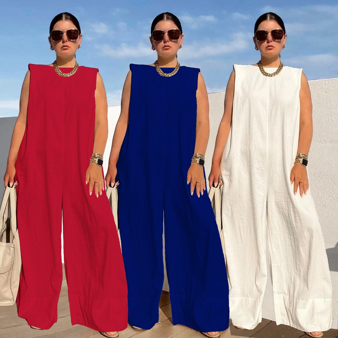 Damen Jumpsuit Weit Kapuze Tiefster Rücken Modern