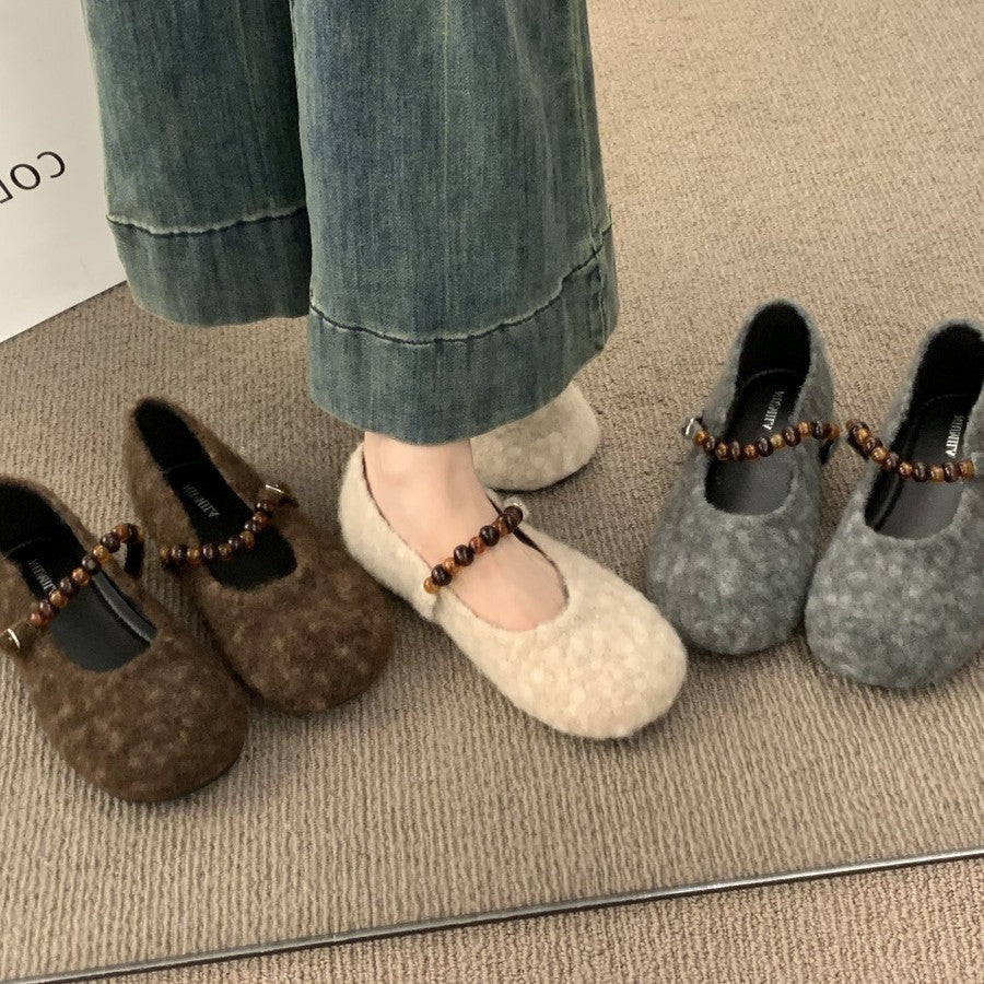 Damen Ballerinas Filz modisch mit Riemchen - BerlinGlamour