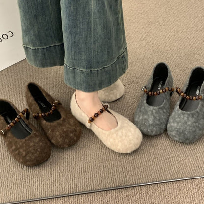 Damen Ballerinas Filz modisch mit Riemchen - BerlinGlamour