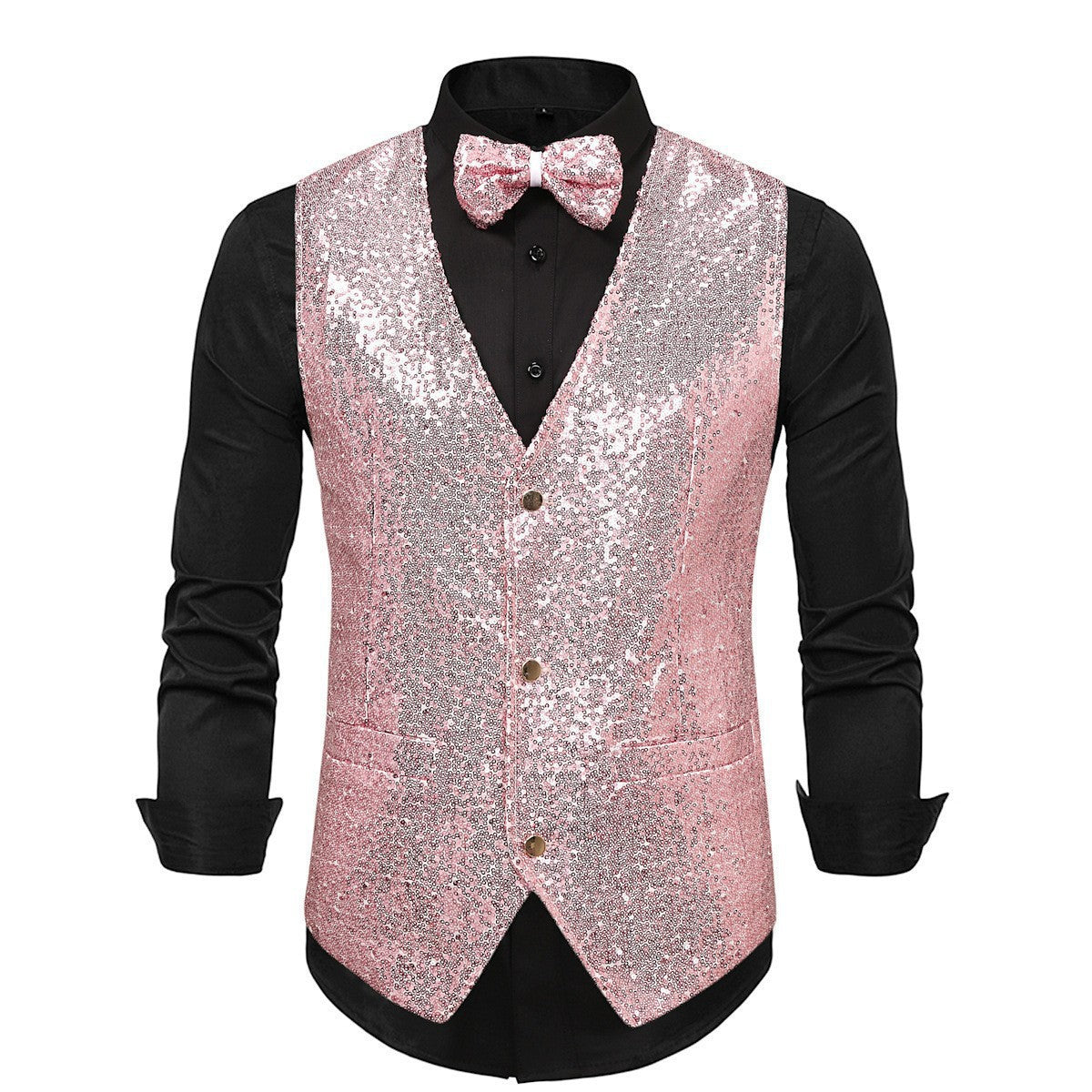 Herren Paillettenweste Glitzer mit Fliegenband Elegant