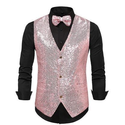 Herren Paillettenweste Glitzer mit Fliegenband Elegant