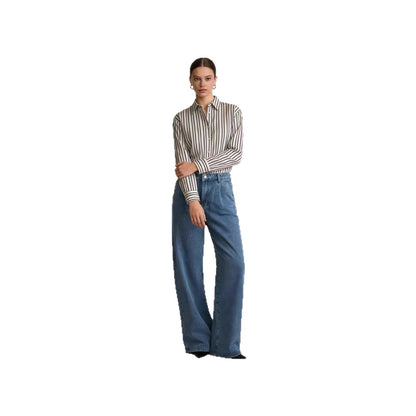 Damen Jeans Hoher Bund Weite Bein Faltenstoff