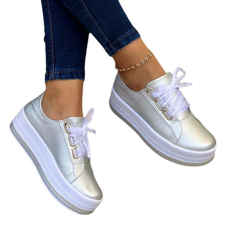 Damen Sneaker Plateau Glänzend Mode Schuhe