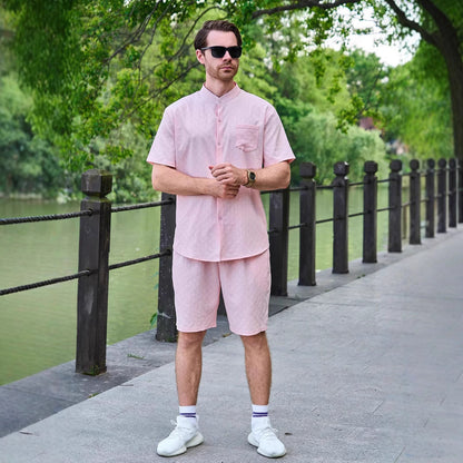 Herren Kurzarmhemd Set mit Shorts und Stehkragen Modern - BerlinGlamour