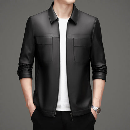Lederjacke Herren Lässig Mit Brusttaschen Schwarz