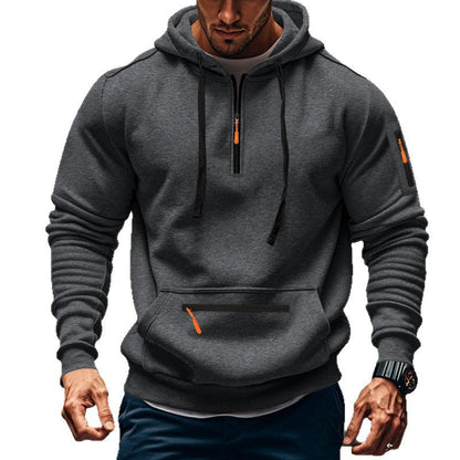 Herren Hoodie Sportlich Reißverschluss Taschen Grau