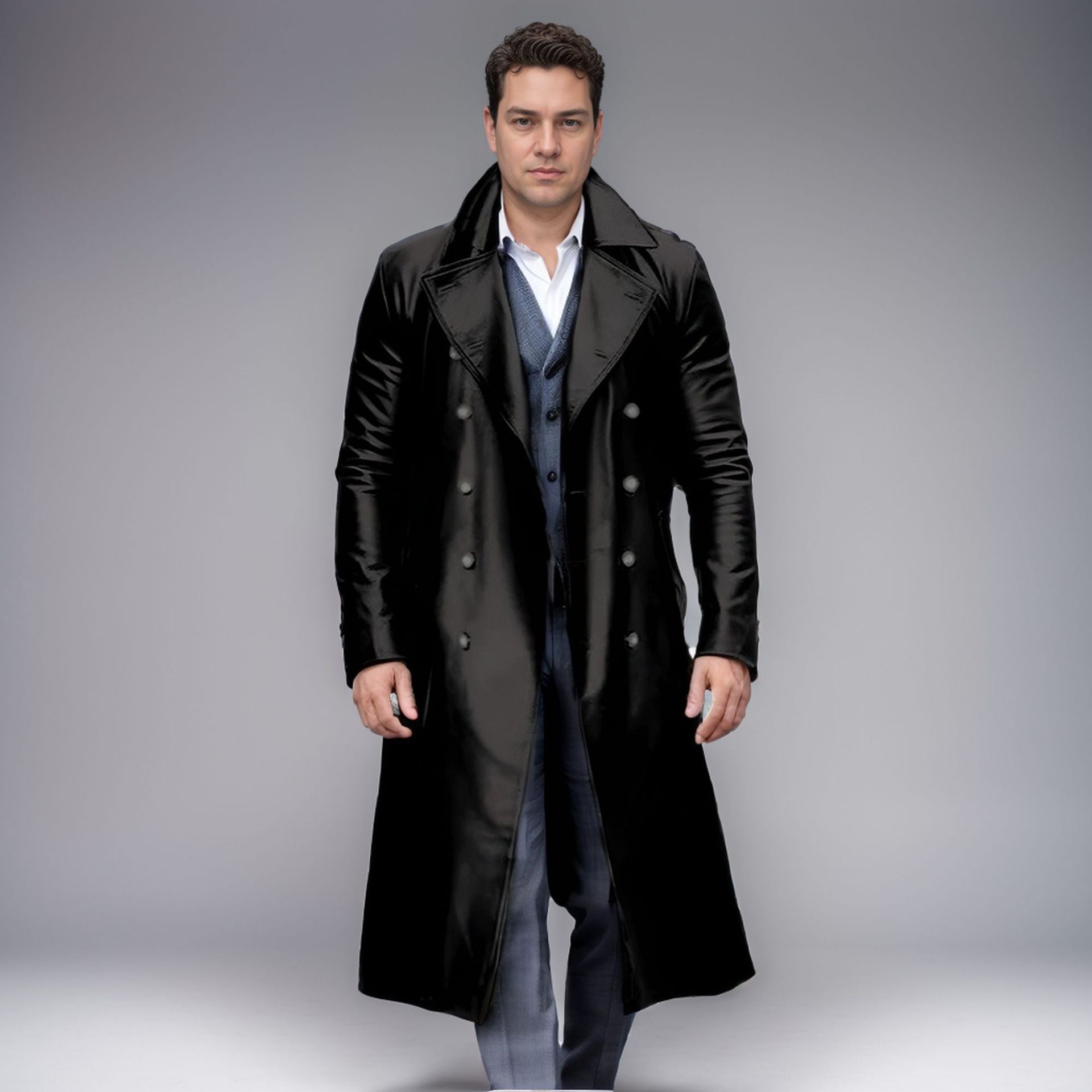 Herren Ledermantel Eleganter Modell mit Doppelpatte Modern - BerlinGlamour