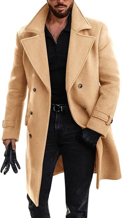 Herren Langmantel Eleganter Doppelknopf Schwarz