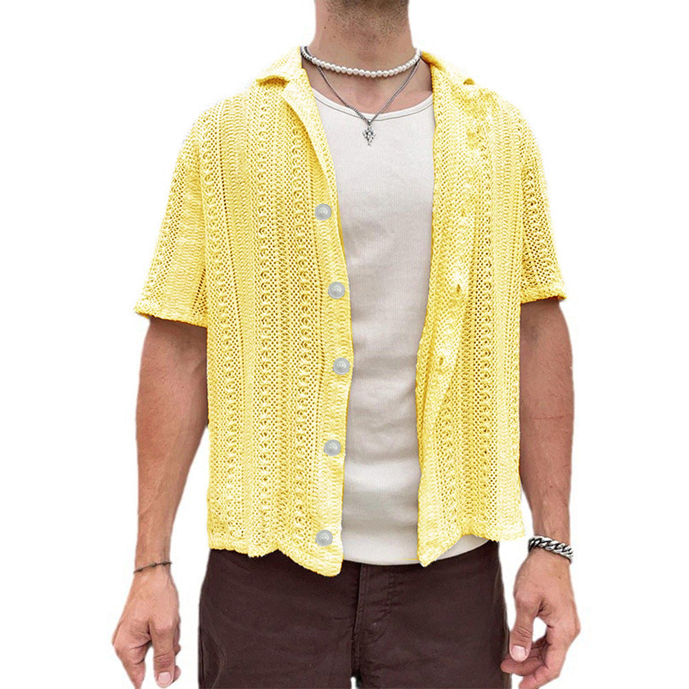 Herren Strickbluse Leicht Luftig Sommer