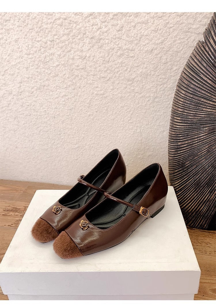 Damen Ballerinas Klassisch mit Riemenverschluss und Blumenmuster