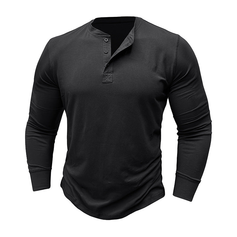 Herren Langarmshirt Modern Bequem Knopfleiste