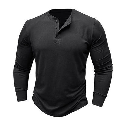 Herren Langarmshirt Modern Bequem Knopfleiste