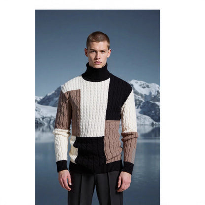 Herren Strickpullover Modern mit Zopfmuster Stehkragen - BerlinGlamour