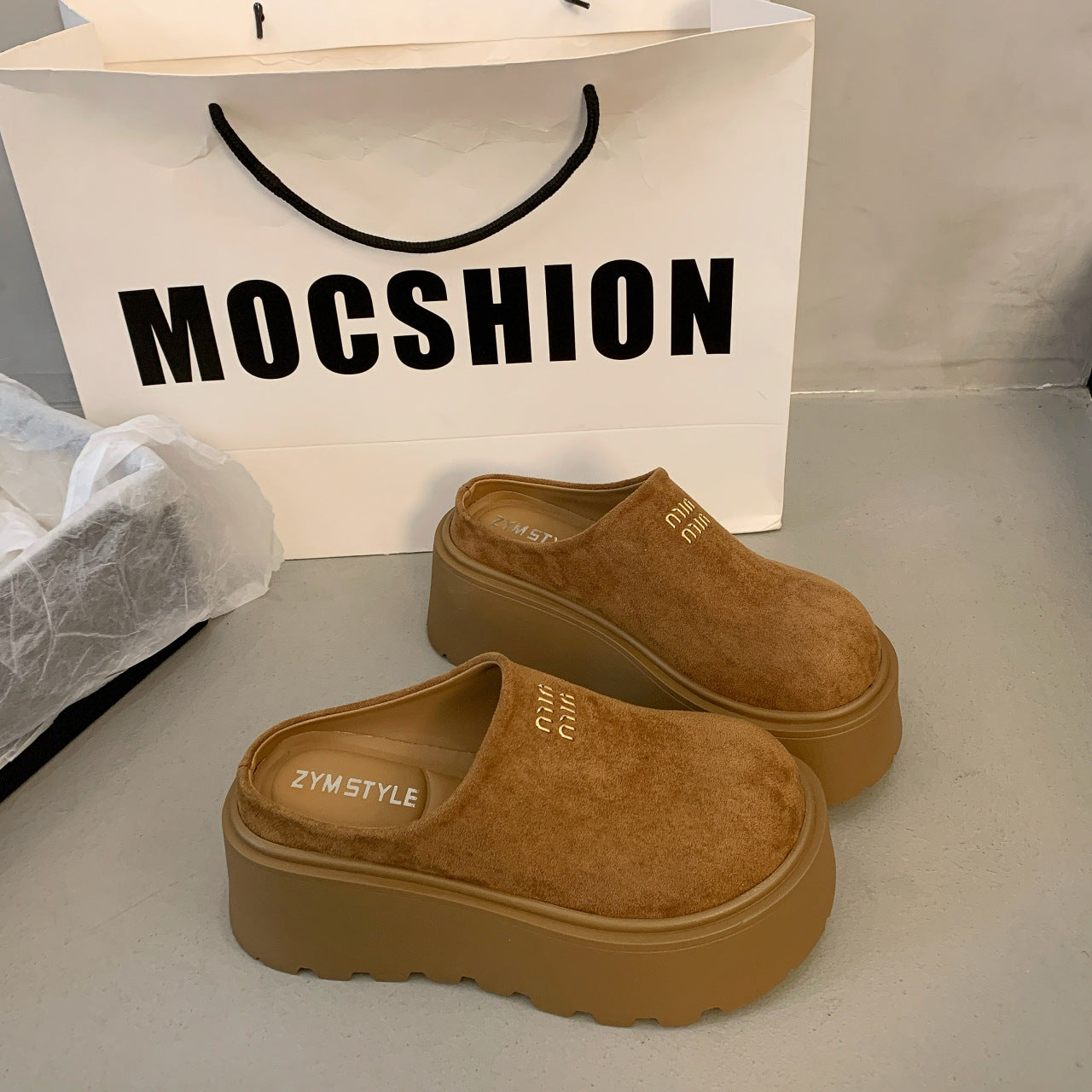 Damen Clogs Hohe Plattform Veloursleder Elegant - BerlinGlamour