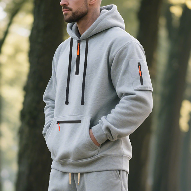 Herren Hoodie Sportlich Funktionale Taschen - BerlinGlamour