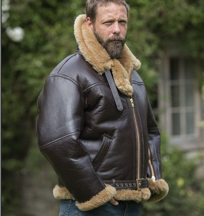 Lammfelljacke Herren Vintage Lederjacke Echtes Lammfell