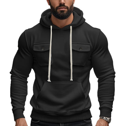 Herren Kapuzenpullover Modern mit Brusttasche Strukturstoff
