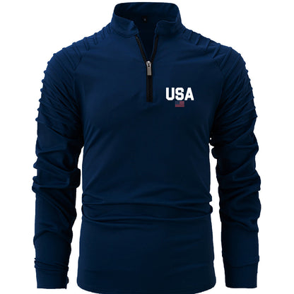 Herren Pullover Funktionsshirt Stehkragen Ripp Ärmel Sportlich