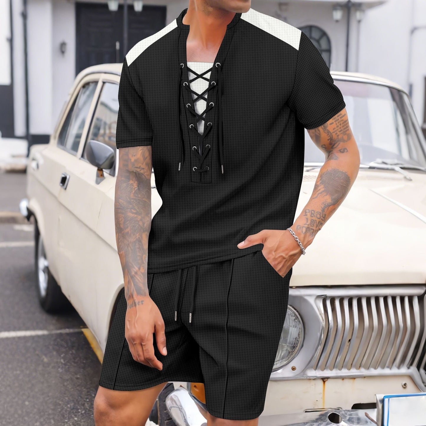 Herren Sport-Set Modern mit Schnürdetails Trendy - BerlinGlamour