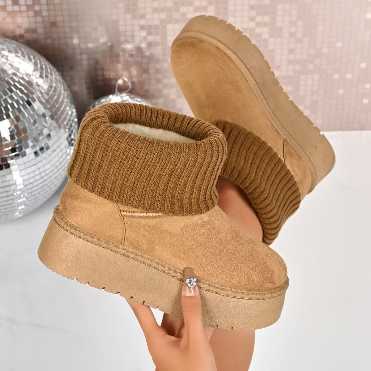 Damen Winterstiefel Weiches Wildleder Elastisch Schnürsenkel