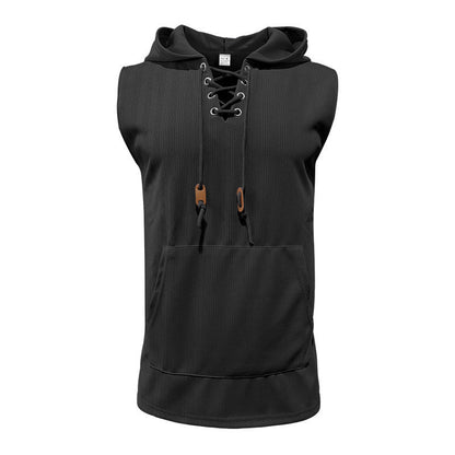 Herren Kapuzen-Shirt Ärmellos Schnürung Modern Sportlich