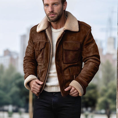 Herren Lederjacke Warm Sherpa Futter Praktisch