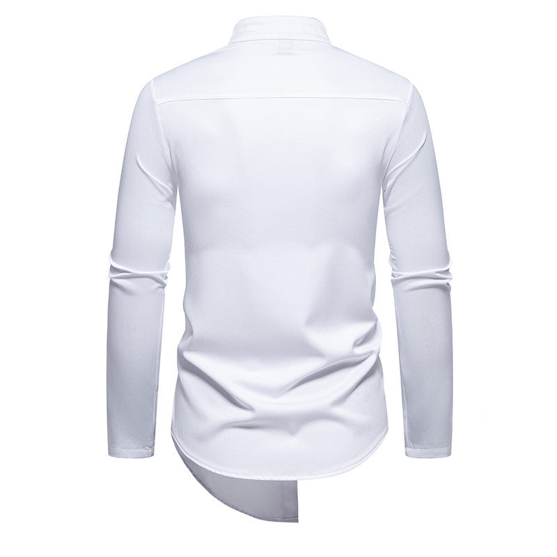 Herren Hemd Langarm Modern Stehkragen Asymmetrisch