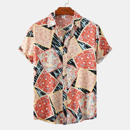Herren Kurzarmhemd Lebhaftes Muster Locker Fit