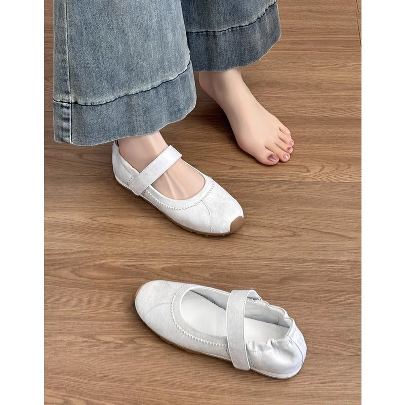 Damen Ballerinas Weich Wildleder Bequem Mit Riemen