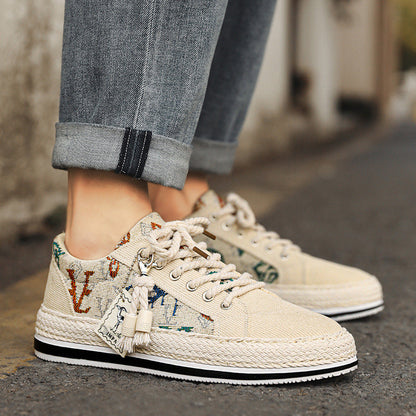 Damen Sneaker Bequem Geflochtene Sohle Trendschuhe