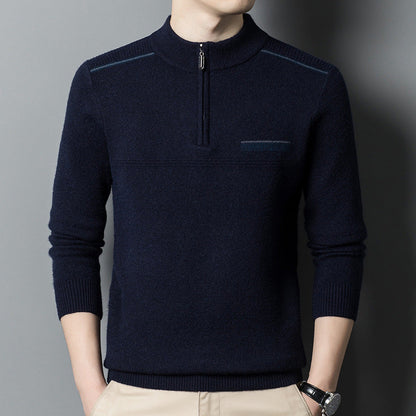 Herren Stehkragenpullover Modern Reißverschluss Schwarz