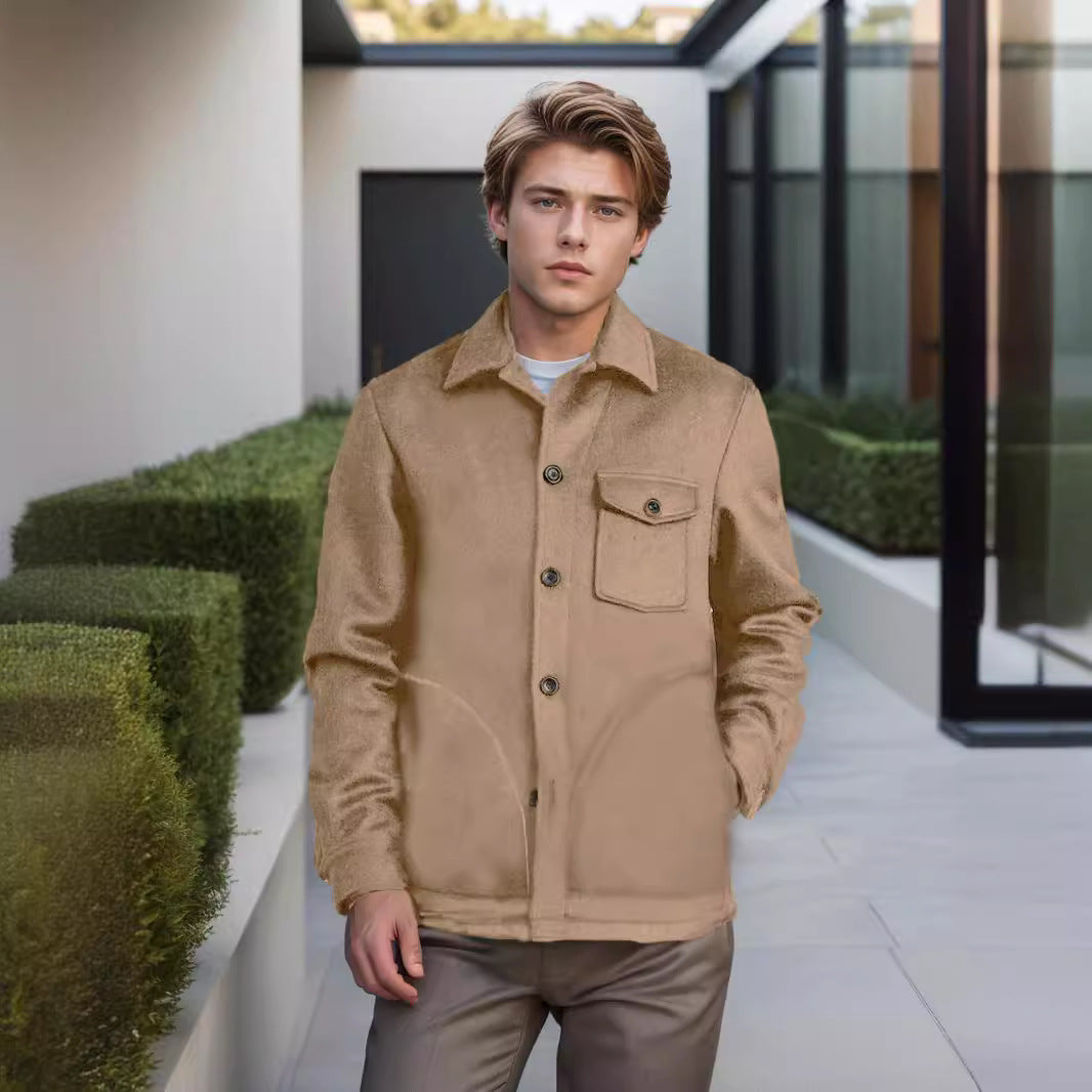Herren Wolljacke Modern mit Brusttasche und Knöpfen