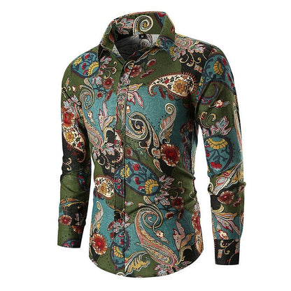 Herren Langarmhemd Paisley Muster Feine Baumwolle