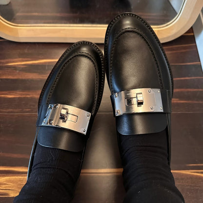 Damen Loafers Elegant Schnallen Schuhe Modisch Schwarz