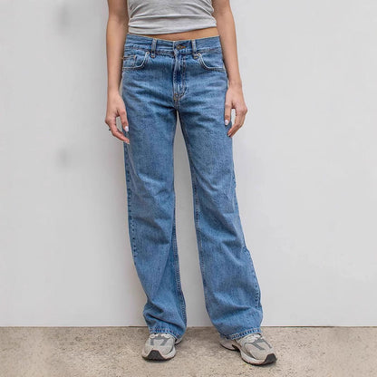 Damens High-Waist Jeans Used-Look Weite Bein