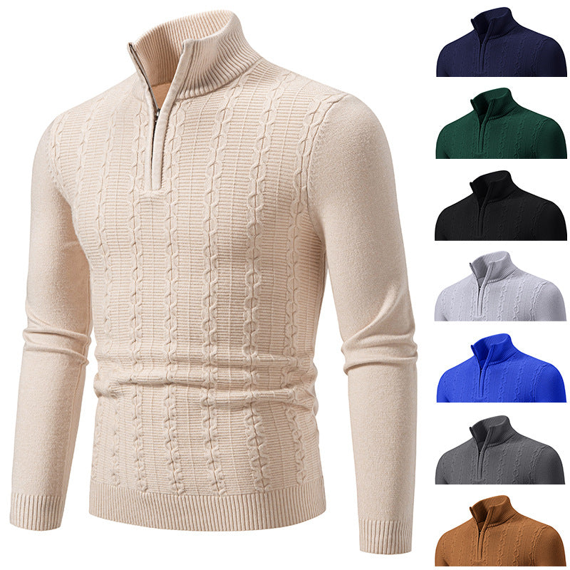 Herren Strickpullover Modern Stehkragen Struktur Optik - BerlinGlamour