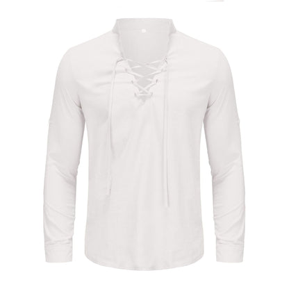 Herren Langarmhemd Modern mit Schnürung Elegant
