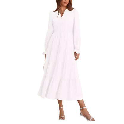 Damen Maxikleid Elegant Rüschendetails V-Ausschnitt Sommerkleid