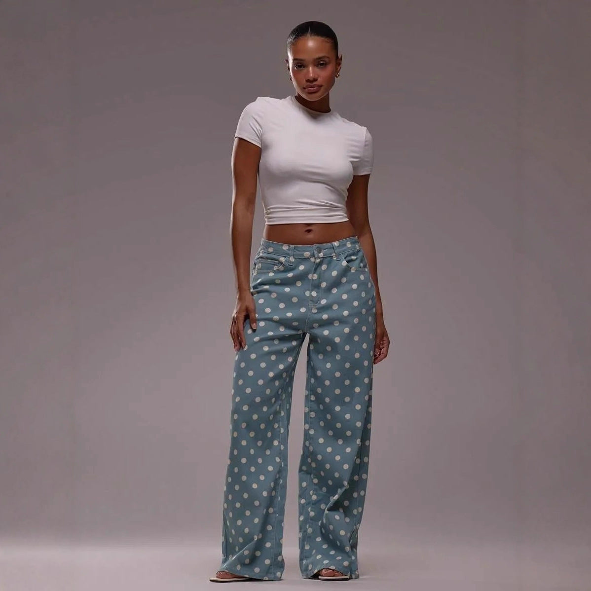 Damen Hose Polka Dot Muster Weite Bein