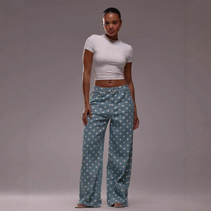 Damen Hose Polka Dot Muster Weite Bein