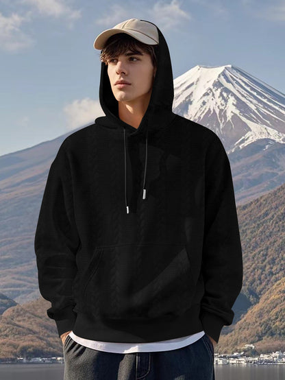 Herren Fleecepullover Kapuze Weich Strukturiert Modern